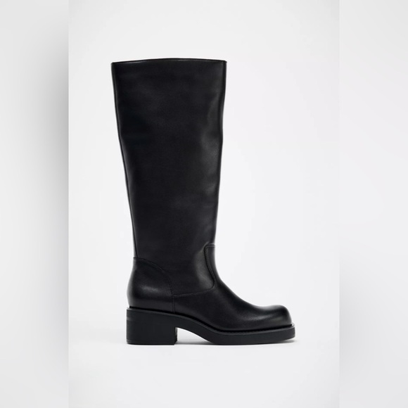 Zara Shoes - NWT ZARA REAL LEATHER Moto Boots Rounded Square Toe Water Repellent Size 8/38